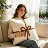 Christmas Throw Pillow Covers Cover, Bow Knot Pattern Cushion 18x18 Inch Theme Soft Plush Case for Sofa Couch Holiday Home Decor Luxury Shells