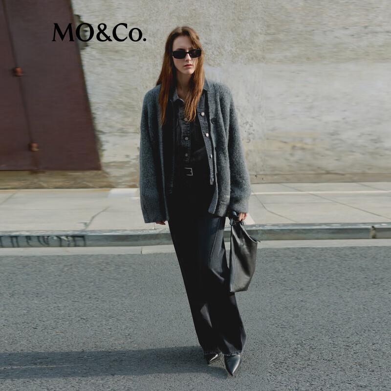 MO&Co. Mid-Low Waist Loose Straight Black Denim Jeans