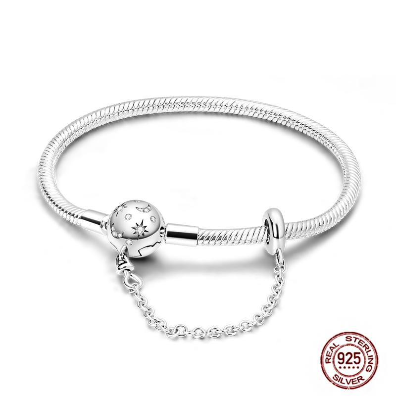 Bracelet Silver 925 Original 17-20CM Star Moon Heart Butterfly Paw Print Zircon Bracelets Fit DIY Charms Birthday Jewelry Gifts