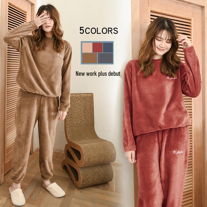 Women s Plus Size Coral Fleece Flannel Pajama Set - Warm Casual Winter Homewear Coffee