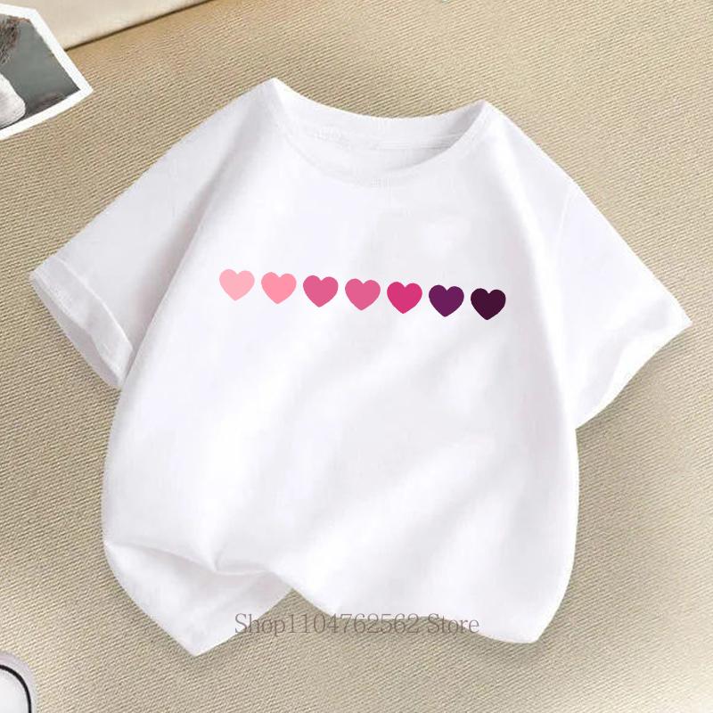 Heart Graphic Print Children Tshirts Summer Casual Fashion Kawaii Girls Colorful Tops Kids ONeck Short Sleeve Tshirts