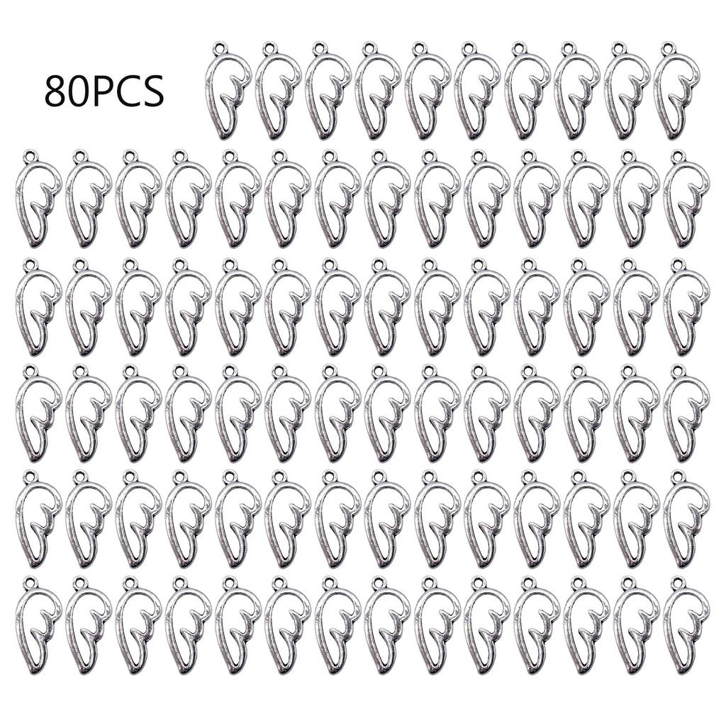 Sett med 80 antikkfargede legeringsanheng med sjarm Stilige englevingeanheng Smykkefremstillingsutstyr DIY Smykkedeler