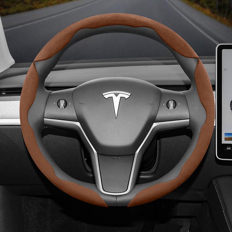 Suitable for Tesla Anti-Slip Buckle Segmented Suede Steering Wheel Cover Suitable for Model 3 Highland 2024 Y X S Juniper Cybertruck Accessories