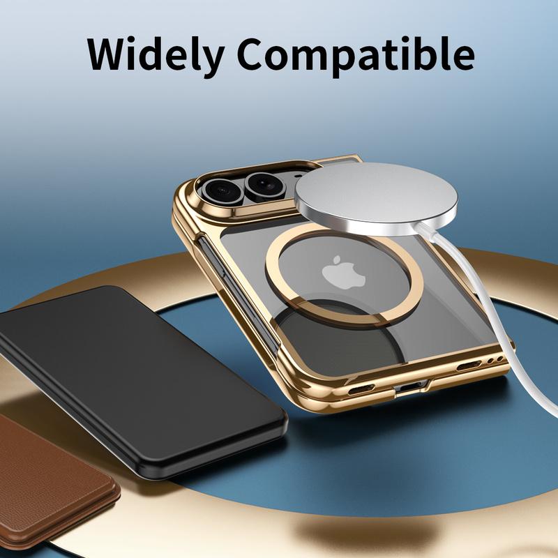 Magnetic Clear Transparent PC+TPU Phone Case For iPhone Ultra Fold 5G with Glass Film Protector Shockproof Back Cover