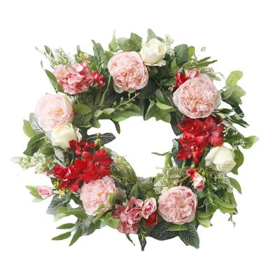 50cm Spring Summer Floral Wreath Rose Peony Rattan Door Decor