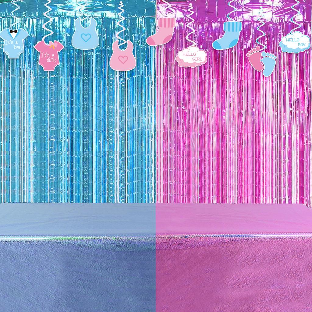Gender-Reveal-Geburtstagsparty-Set mit Flaggen, Regenvorhang und Deko-Requisiten