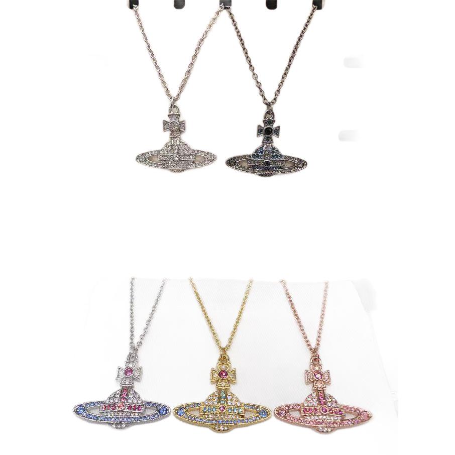 Kaiserinwitwe Leichter Luxus Diamant Saturn Halskette - Vielseitige Schlüsselbein Kette für Damenmode