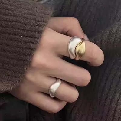 Punk Irregular Gold Silver Color Matte Rings for Women Men Simple Metal Adjustable Open Finger Rings Daily Party Jewelry Gift