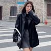 Women Black Vintage PU Leather Blazer Spring Autumn Retro Stylish Elegant Oversized Jacket