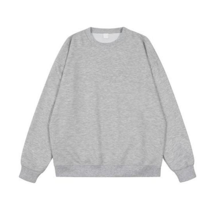 

Fall Winter Unisex Sweatshirt Loose Thermal Top Solid Color Elastic Long Sleeves Round Neck Daily Wear Sports Street Party Clothes M серый