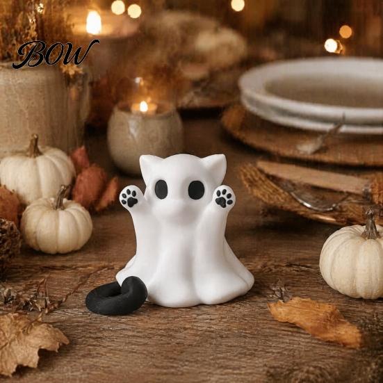 Gruselige Desktop-Dekorationen Halloween Geist Katze Statue, Niedliche Figur, Cartoon Einzigartige Heimdekor Akzente Dekoration für Büro Kleine PVC-Figuren