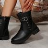 New Retro Shoes, Thick-soled Boots for Women, New Versatile Large-sized Mid-calf Leather Boots for Women