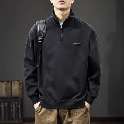 Autumn High-End Stand-Up Neck Men'S Sweater Retro Long-Sleeved Polo Shirt American Loose Heavy Sports Jacket