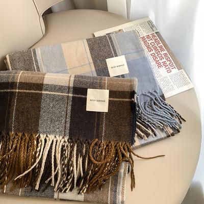 Luxury Plaid Scarf Winter Warm Cashmere Women Long Bandana Pashmina Foulard Female Scarves Tassel Shawl And Wraps  Design