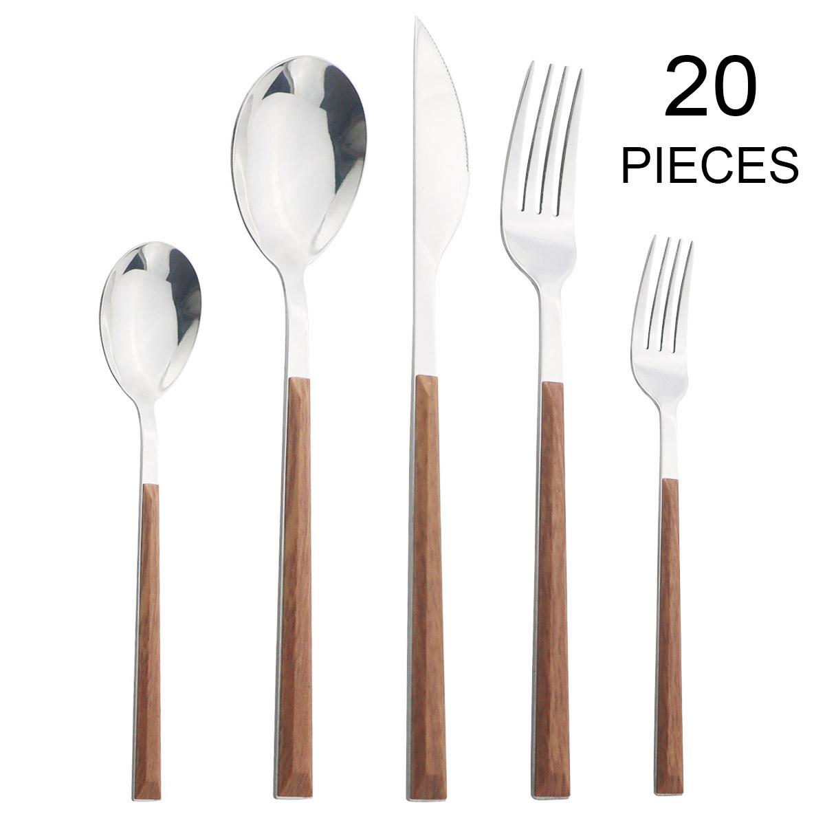 

Imitation Wood Handle Cutlery Set Western Stainless Steel Tableware Set 6/12/20/24/30Pcs Kitchen Knife Fork Spoon Dinnerware Set