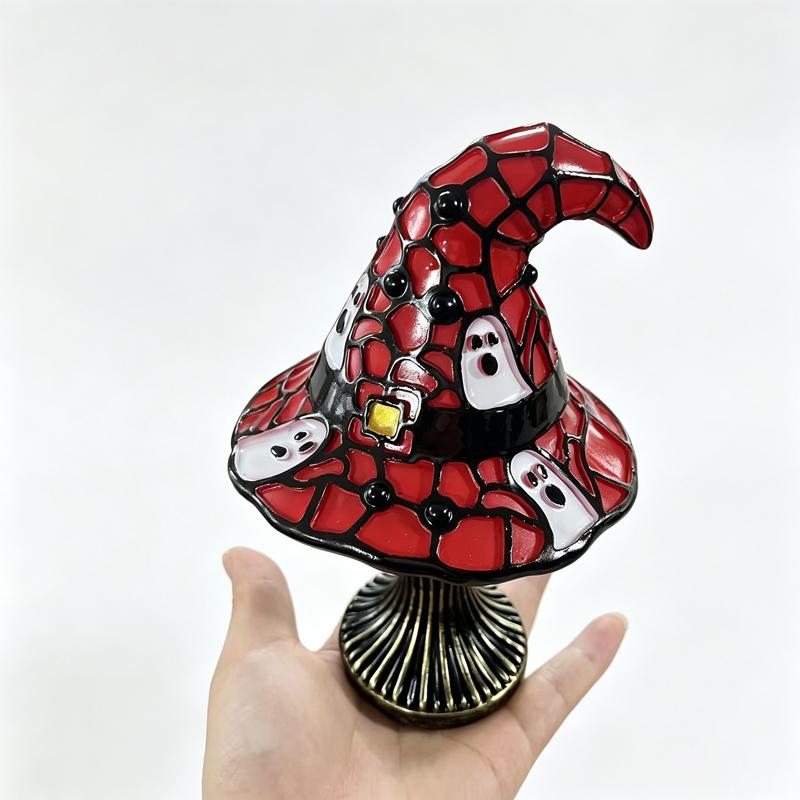Halloween Stained Resin Witch Hat Lamp USB Powered Creative Table Lamp Night Light For Living Room Home Bedroom Decorations
