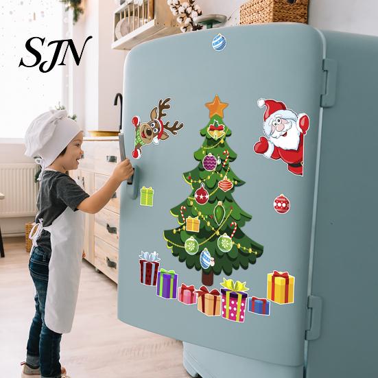 Home Security Door Decor Christmas Fridge Magnets, Soft Magnetic Santa & Tree Stickers, Reusable Party Supplies Holiday Magnet Ornaments for