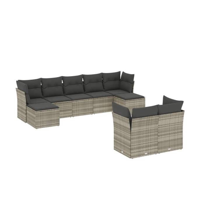 VidaXL Garden Lounge Set 9 Pcs with Light Grey Cushions Wicker 3250151