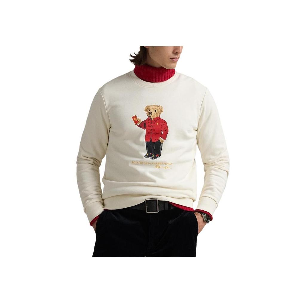 Polo Ralph Lauren Spring Summer New Year Collection Solid Color Bear Pattern Printed Crew Neck Long Sleeve Sweatshirt MNPOKNI16824134-NATURAL