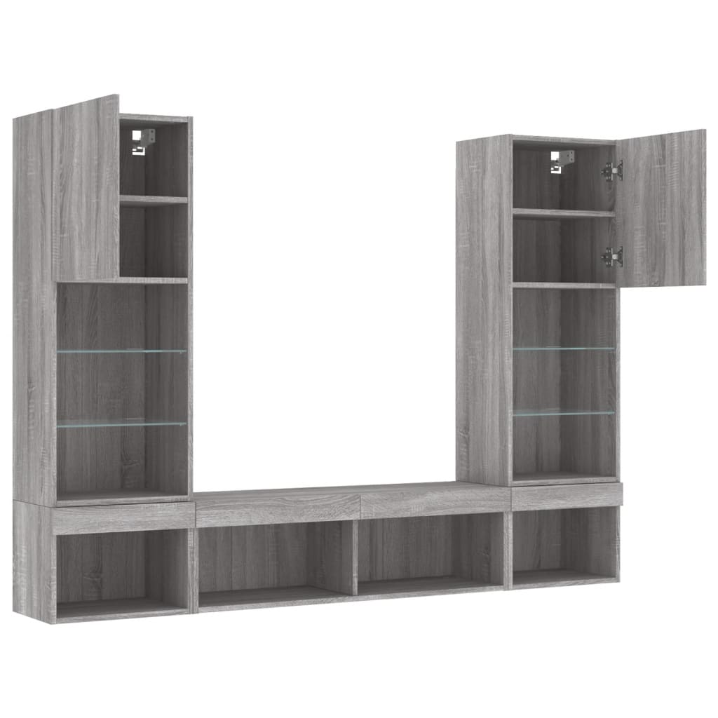5 piece living wall unit with LED lighting grey Sonoma particleboard