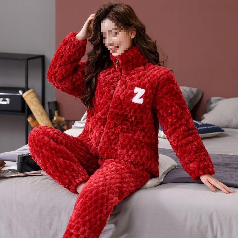 Pajamas women's three-layer thickened winter suit can wear large-size thermal padded loungewear
