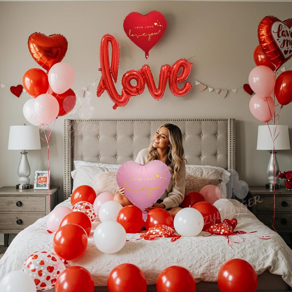 Red Pink Love Printed Balloon Set Loveyou Printed Love Balloon for Proposal, Wedding, Birthday, Anniversary, Romantic Decoration