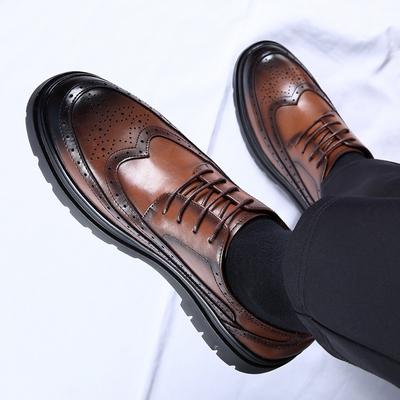 Fashion Quality Height Increase Oxford Dress Shoes Mens Genuine Cow Leather Suit Shoes Brogues Wedding Formal Retro British Style Shoes