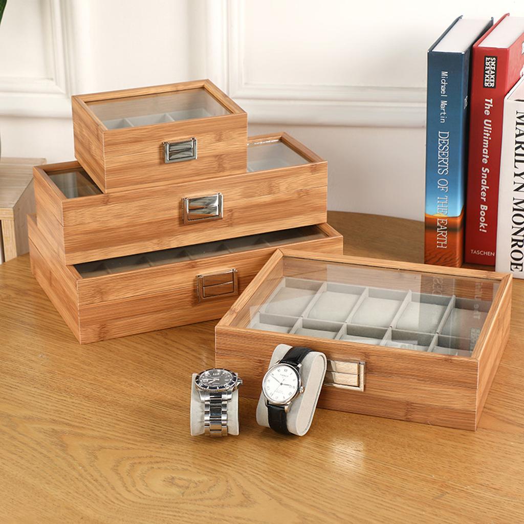 New 3/6/10/12 Girds  Bamboo Watches Storage Clock Box Watch Holder Organizer Watch Display Box For Handmade Festive Gifts
