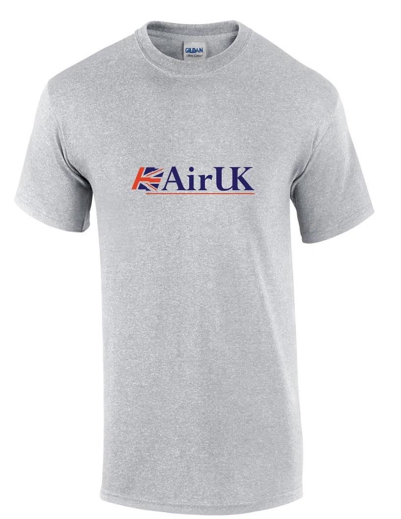 Air UK Blue Red Retro Logo British Airline Sport Gray Cotton T-Shirt XL