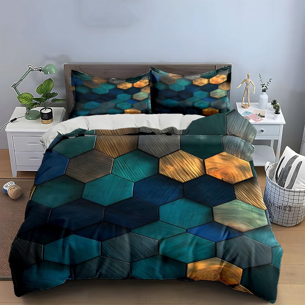 Hexagonal Geometric Bedding Set Bedding Duvet Cover Set Duvet Cover Pillowcases (1 * Duvet Cover 2 * Pillowcases, Without Duvet Insert)