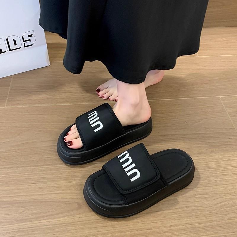 Thick-bottomed Cool Slippers for Summer Wear, New with Skirts, Super Fire Heightening Velcro One-word Slippers