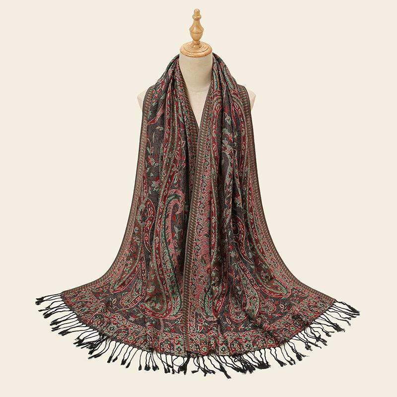Classic Ethnic Style Jacquard Cashew Polyester Long Scarf with Literary Retro Women's Versatile Scarf Fashionable Elegant Shawl