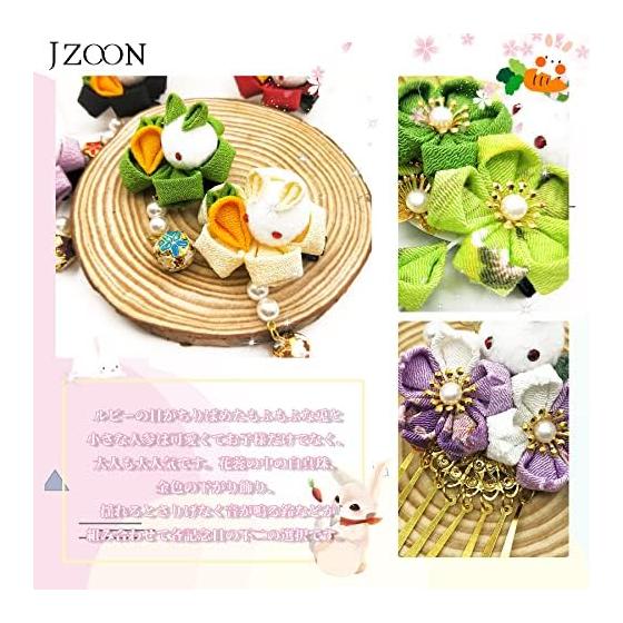 JZOON 3-Piece Hair Accessory Set for Kimono, Hakama, Yukata - Tsumami Zaiku Flower Kanzashi with Bell, Handmade for Coming-of-Age Ceremony,