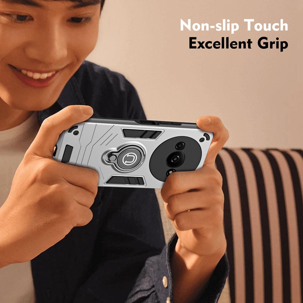 KEYSION Shockproof Armor Case for Redmi A3 Slide Camera Lens Protection Ring Stand Phone Back Cover for for Xiaomi POCO C61