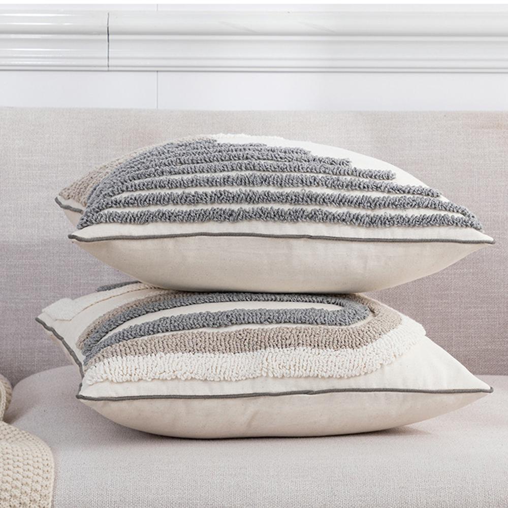 BUYNOW 1PC Geometric Lines Looped velvet Pillowcase 18X18Inch Bohemian Living Room Sofa Cushion Cover Home Bedroom Saddle Decor