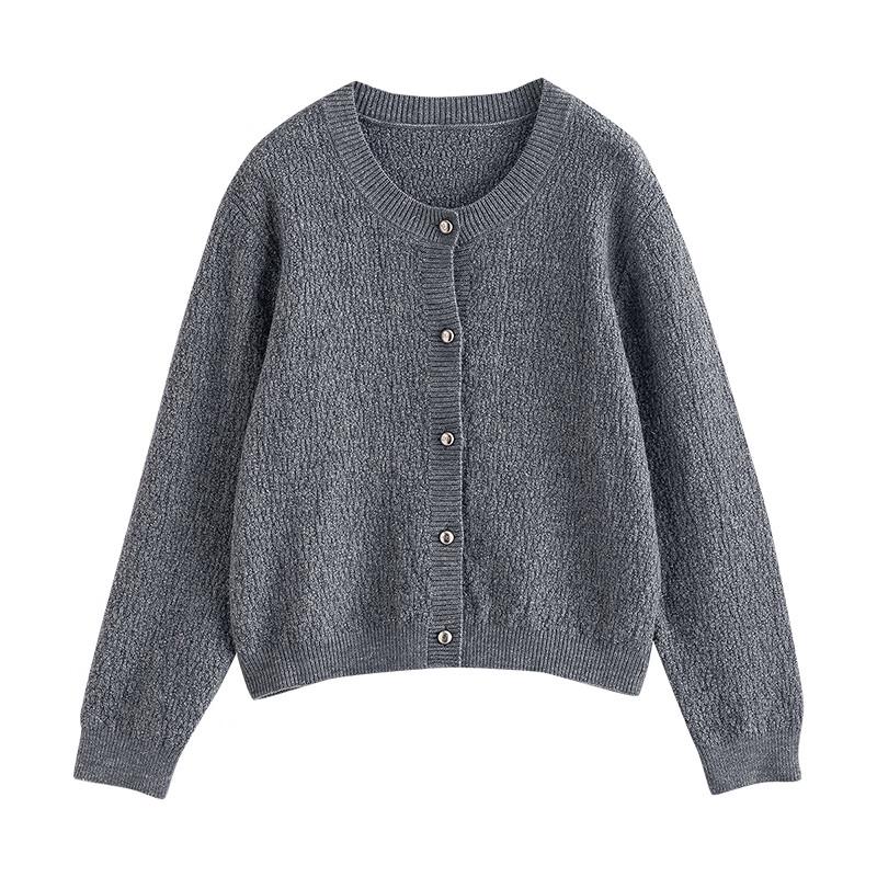 Cardigan torsadé rétro pour femme avec fil argenté