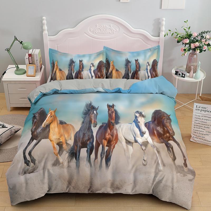 Horses 3D Printed Duvet Cover Set Twin Full Queen King Bedding Comforter Bedspread Soft Lightweight Quilt Duvet Cover Set