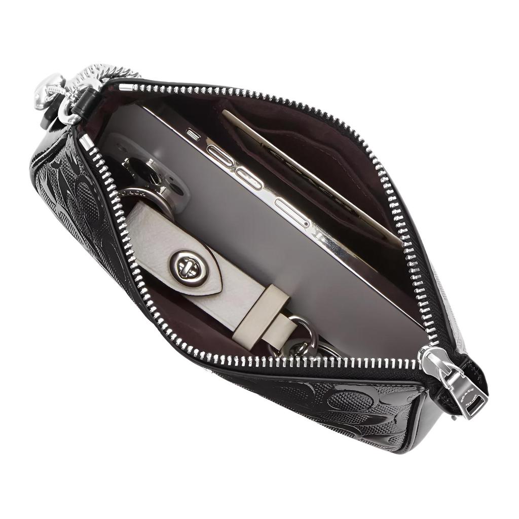 Coach Nolita 19 Heart Pendant Chain Handle Smooth Patent Leather Shoulder Bag Small Women shoulder bag Black CDY97-SVBK