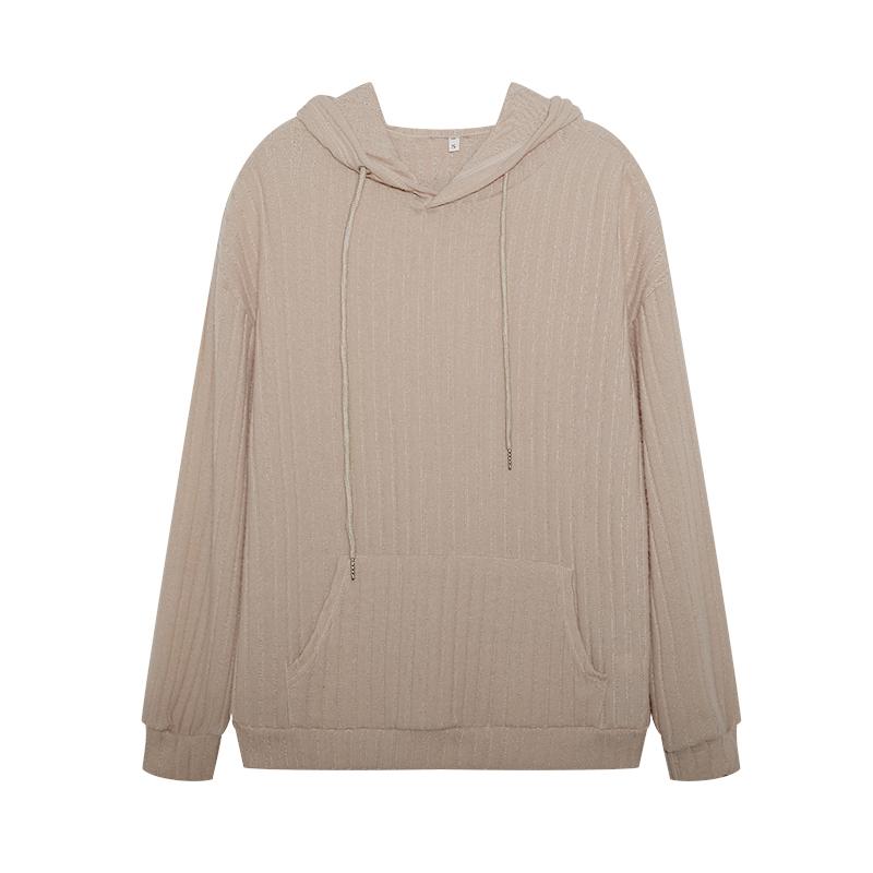 European and American Autumn Winter New Knitwear Hooded Pit Striped Kangaroo Pocket Long Sleeved Sweater