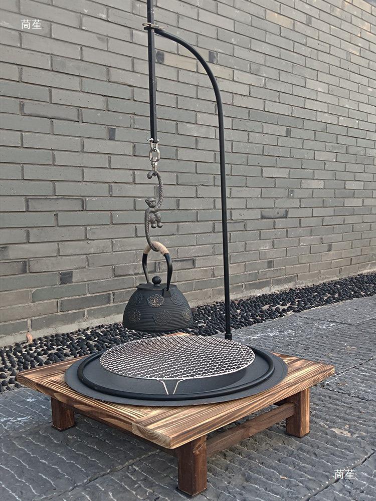 Large Traditional Cast Iron Hanging Stew Pot with Thickened Base and Hooks