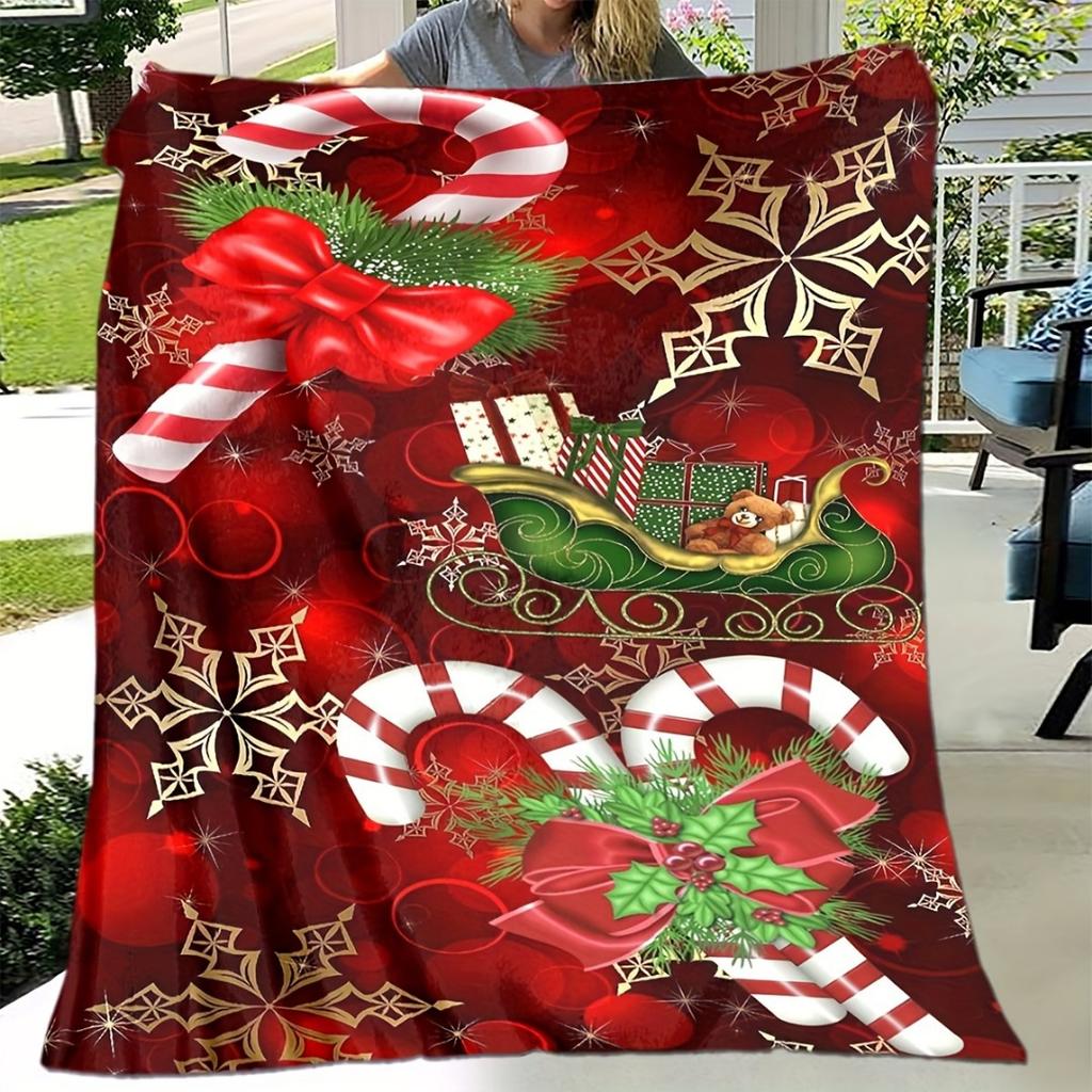 1pc Red Christmas Blanket Candy Snowflake Printed Skin-Friendly Soft Blanket Washable 2025 New for Home Christmas Decoration