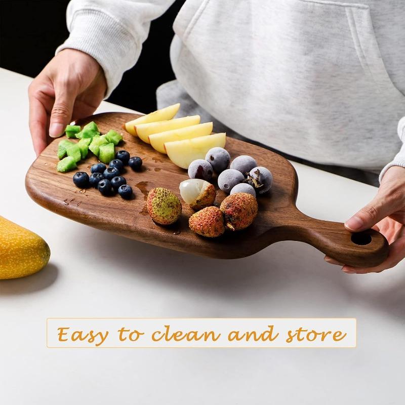 1pc Wood Small Cutting Board with Handle, Black Walnut Wooden Chopping Boards for Bread, Vegetables & Fruits, Dinner Cheese Board with Hole