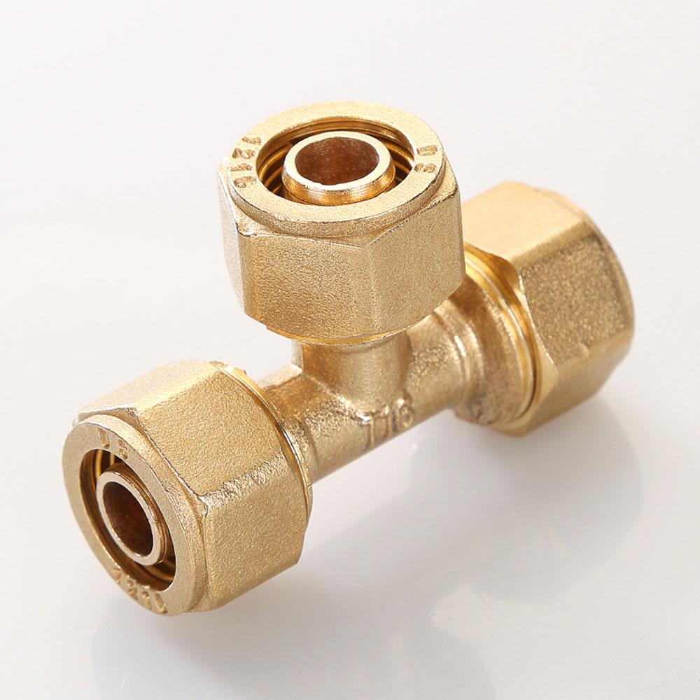 Brass Compression Tee Pex 1216/1418/1620/2026/2632 Pipe Fitting Equal Reduced Aluminum Plastic Pipe Fittings for Floor Heating