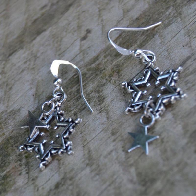 Exquisite Star-Shaped Silver Dangle Earrings with Stainless Steel Hooks