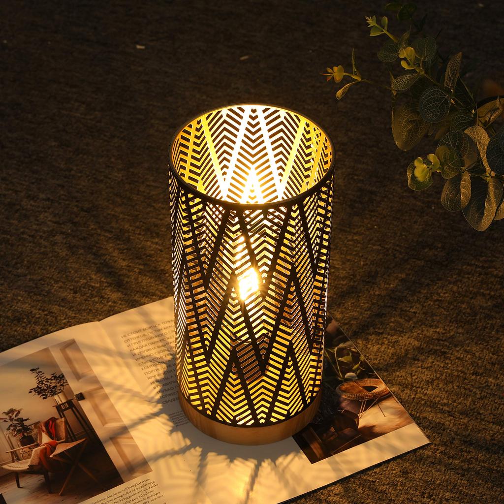 JHY DESIGN Battery-operated LED Table Lamp, 19cm Tall, Stylish Indirect Lighting, Decorative Lamp, Retro Style, Wooden Base, Suitable for Bedrooms, Ja