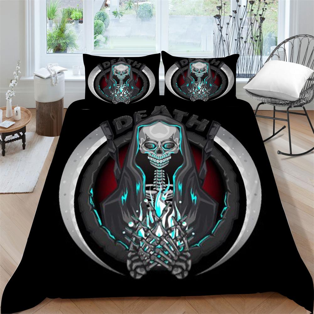 2/3dílná sada ložního prádla Sada prodyšných přikrývek Sada povlaků na přikrývku 3D Skull Design z mikrovlákna Pohodlná přikrývka na postel