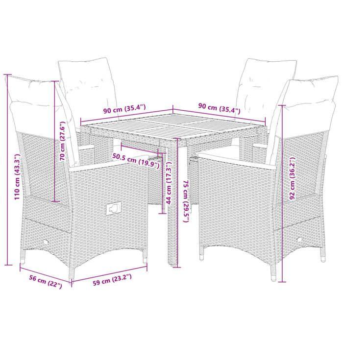 VidaXL Garden Dining Set Cushions 5pcs Black Wicker, Outdoor Dining Set, Furniture of 3276832