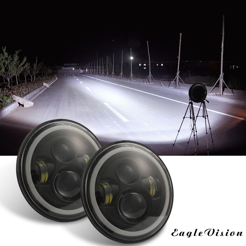 7 Inch LED Headlights DRL Hi/Lo Beam  Halo Ring Amber Angel Eye For Car/Motorcycle