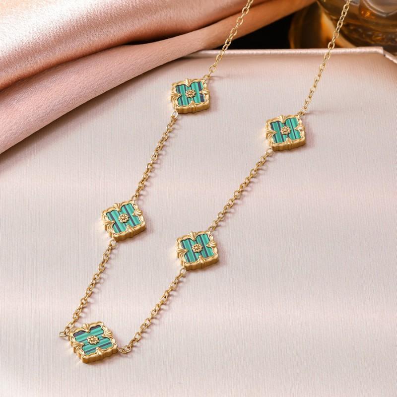 Elegant Four Leaf Clover Jewelry Set Women Stainless Steel With Mother Of Pearl Cross Chain Necklace Earring Bracelet