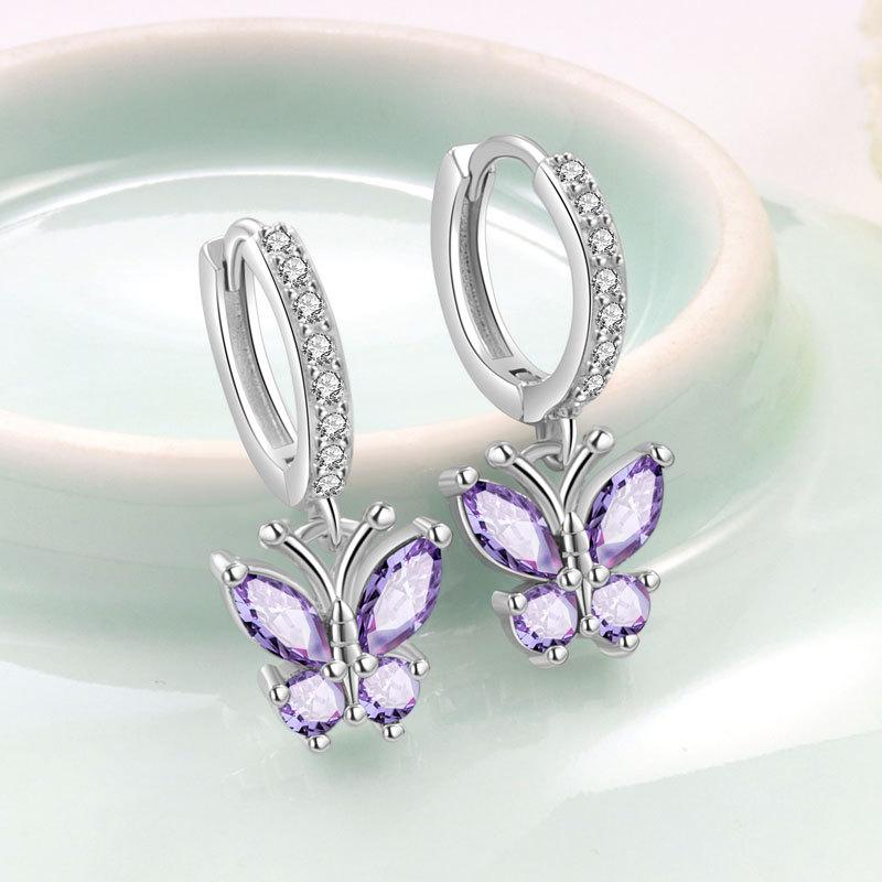 Exquisite Butterfly Zircon Earrings With Twelve Birthstones Fashionable And Simple Ear Clips Jewelry For Women